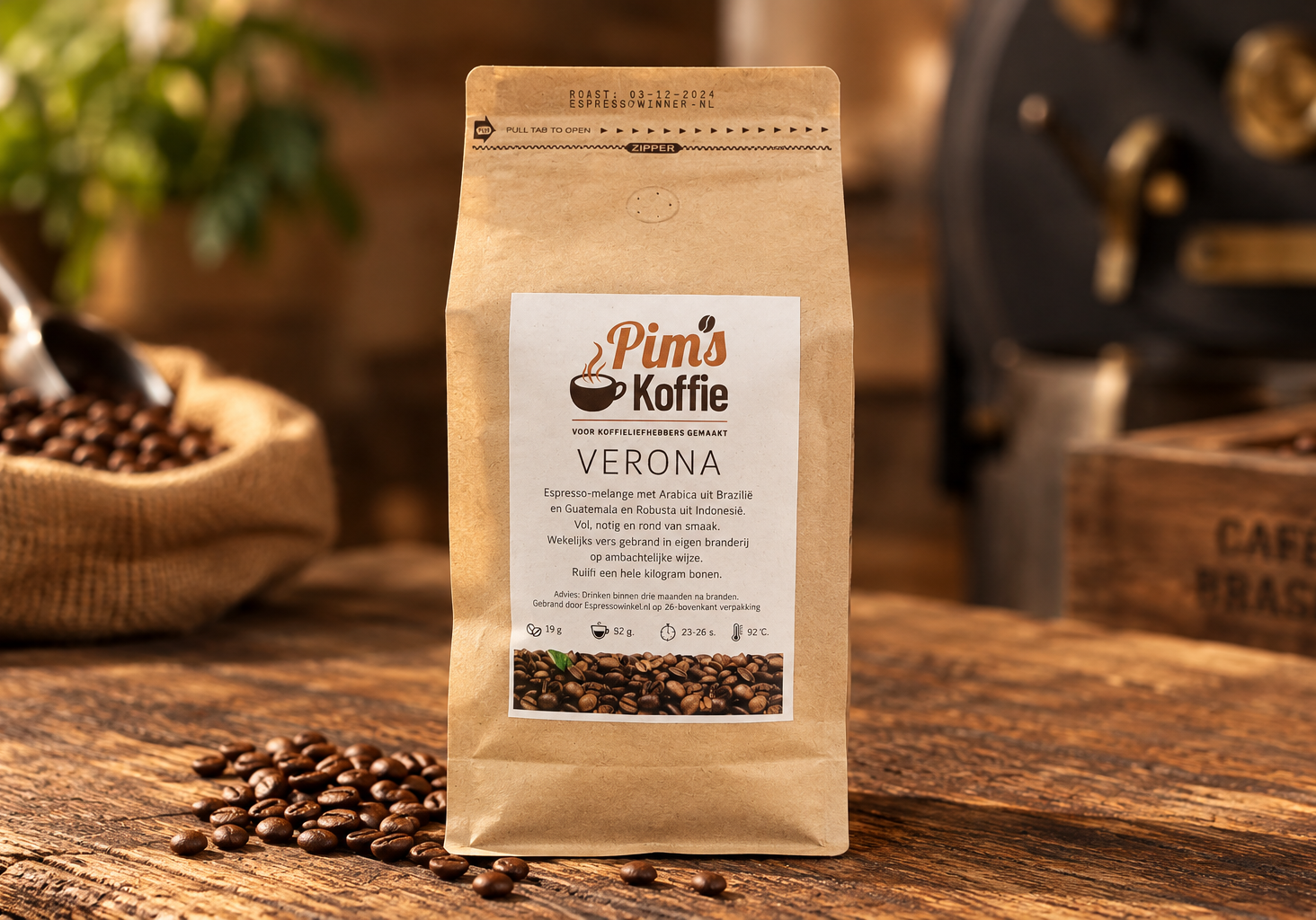 Ambachtelijke Verona koffie in kraftzak